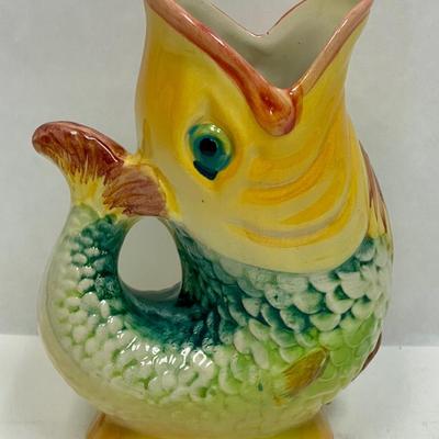 Colorful Majolica Ceramic Pottery Fish Vase from Portugal
