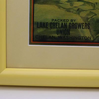 Framed Vintage 1940s Mountain Goat Chelan Apples Fruit Crate Box Label