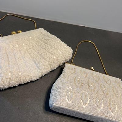 Two White Beaded 1950’s Style Evening Clutches - Hong Kong