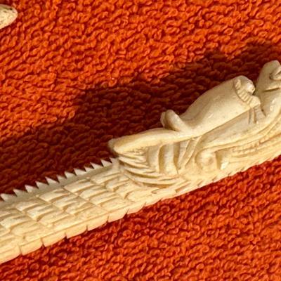 Carved Bone Cigarette Holder & Knitting Needle