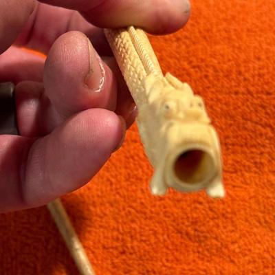Carved Bone Cigarette Holder & Knitting Needle