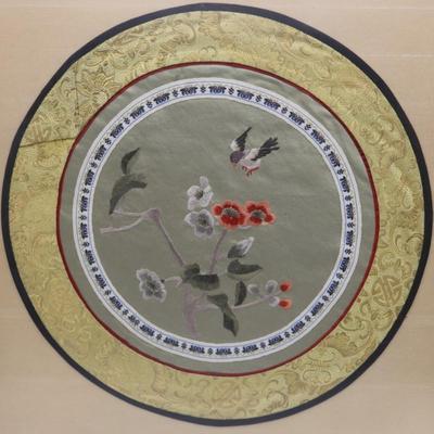 Framed Chinese Embroidered Doily Wall Art