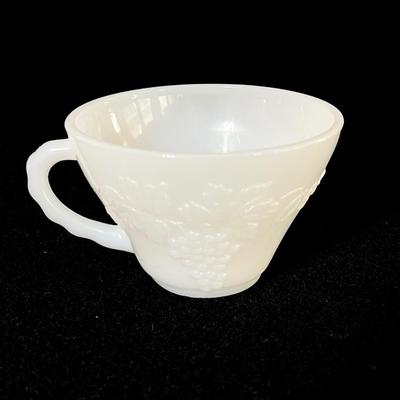 ANCHOR HOCKING ~ Grapes ~ Pair (2) Milk Glass Punch Bowl With Twenty (20) Cups