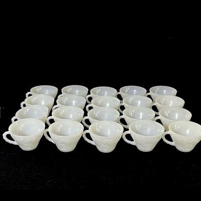 ANCHOR HOCKING ~ Grapes ~ Pair (2) Milk Glass Punch Bowl With Twenty (20) Cups