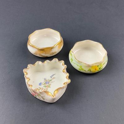 -88- BELLEEK | Hand Painted Salt Cellars | Marked