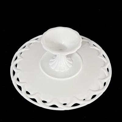 Large Pedestal Lace Edge Milk Glass Cake Plate