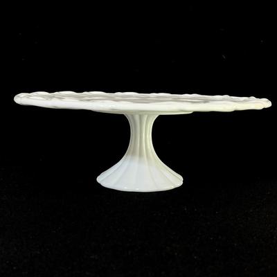 Large Pedestal Lace Edge Milk Glass Cake Plate