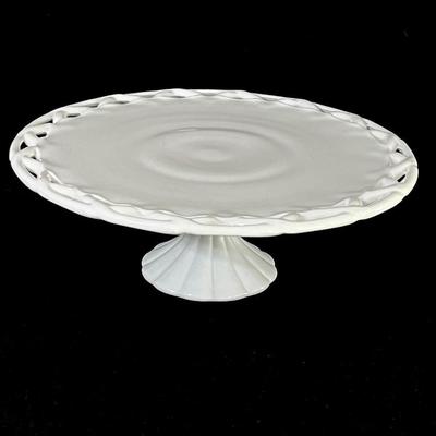 Large Pedestal Lace Edge Milk Glass Cake Plate