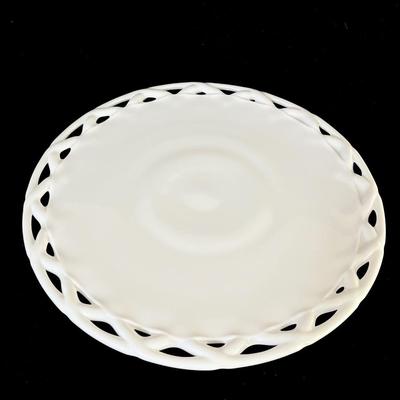 Large Pedestal Lace Edge Milk Glass Cake Plate