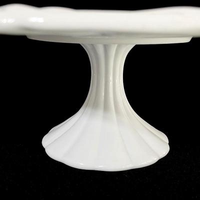 Large Pedestal Lace Edge Milk Glass Cake Plate
