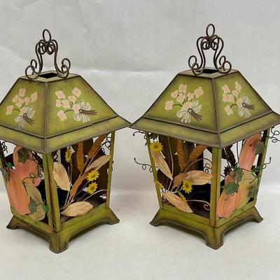 Pair of Painted Sheet Metal Candle Lanterns