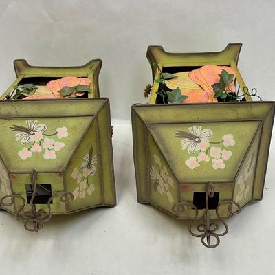 Pair of Painted Sheet Metal Candle Lanterns