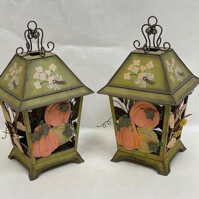 Pair of Painted Sheet Metal Candle Lanterns