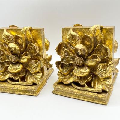 CBK LTD ~ Two (2) Sets Of 1995 Gold Magnolia Bookends