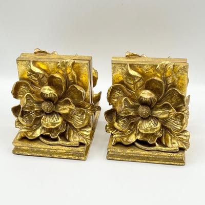 CBK LTD ~ Two (2) Sets Of 1995 Gold Magnolia Bookends