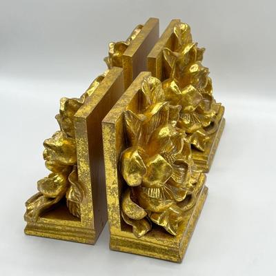 CBK LTD ~ Two (2) Sets Of 1995 Gold Magnolia Bookends