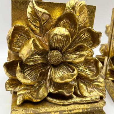 CBK LTD ~ Two (2) Sets Of 1995 Gold Magnolia Bookends
