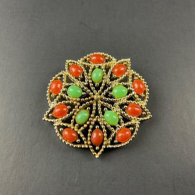 -92- SARAH COVENTRY | Red & Green Brooch | Marked