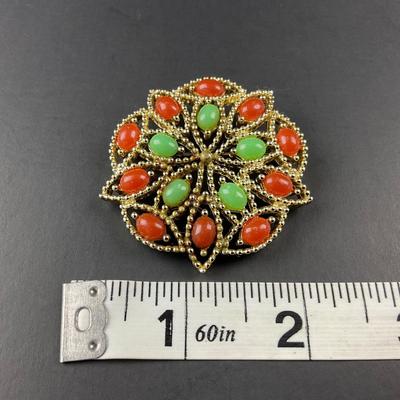 -92- SARAH COVENTRY | Red & Green Brooch | Marked