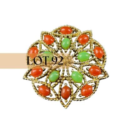 -92- SARAH COVENTRY | Red & Green Brooch | Marked