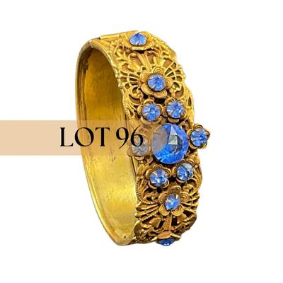 -96- COSTUME | Blue Rhinestone & Gold Tone Bracelet
