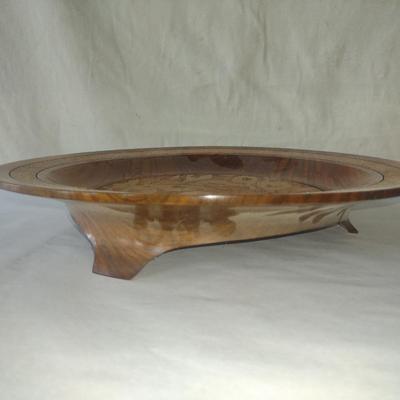 Turned Footed Wood Bowl with Fish Design by Bobby Phillips- Walnut- Approx 17" in Diameter (#54)