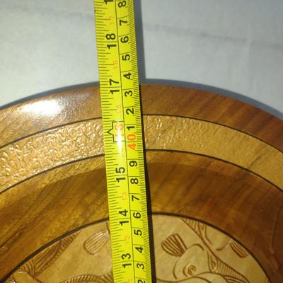 Turned Footed Wood Bowl with Fish Design by Bobby Phillips- Walnut- Approx 17" in Diameter (#54)