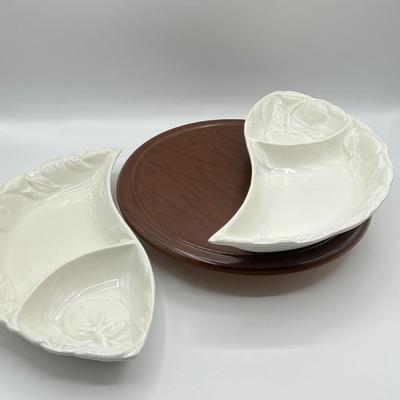 BELMAR OF CAL ~ Ceramic Divided Serving Dish On Lazy Susan