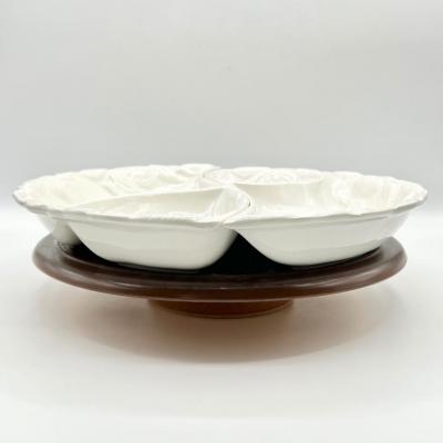 BELMAR OF CAL ~ Ceramic Divided Serving Dish On Lazy Susan