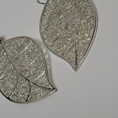 Filigree Detail Silver Leaf Earrings