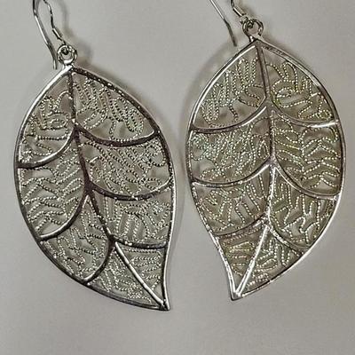 Filigree Detail Silver Leaf Earrings