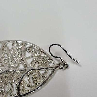 Filigree Detail Silver Leaf Earrings