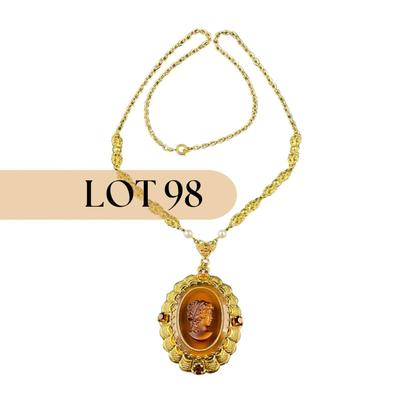 -98- CAMEO | Made In West Germany Amber Necklace | Marked