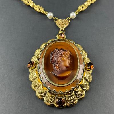 -98- CAMEO | Made In West Germany Amber Necklace | Marked