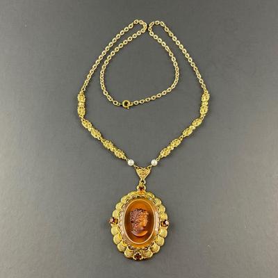 -98- CAMEO | Made In West Germany Amber Necklace | Marked