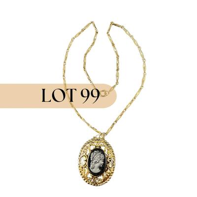-99- CAMEO | Gold Tone & Black Necklace
