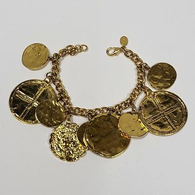 Designer KJL Goldtone Medallion Charms Bracelet