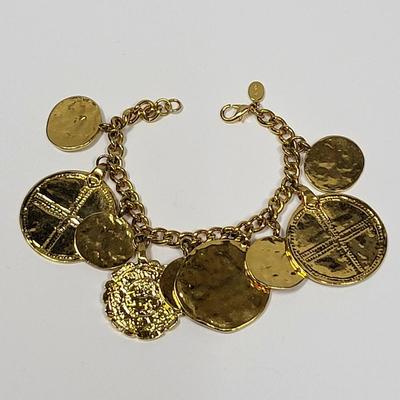 Designer KJL Goldtone Medallion Charms Bracelet