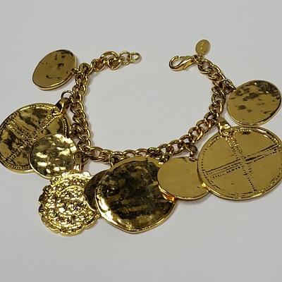 Designer KJL Goldtone Medallion Charms Bracelet