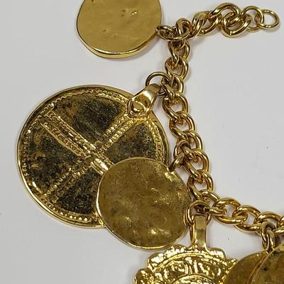 Designer KJL Goldtone Medallion Charms Bracelet
