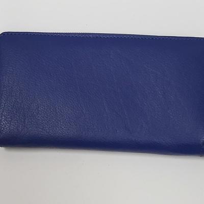 New LODIS Blue Leather Zip-Around Wallet
