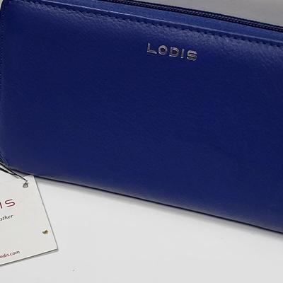 New LODIS Blue Leather Zip-Around Wallet