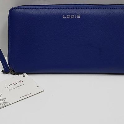 New LODIS Blue Leather Zip-Around Wallet
