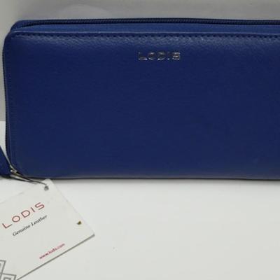 New LODIS Blue Leather Zip-Around Wallet