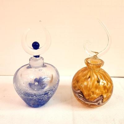 Lot #63 Lot of 2 Art Glass Perfume Bottles with glass stoppers