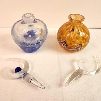 Lot #63 Lot of 2 Art Glass Perfume Bottles with glass stoppers