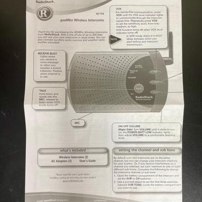 Radio Shack Voice Activated Wireless Intercoms