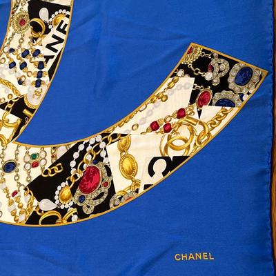 Chanel Blue Logo Vintage Silk Scarf