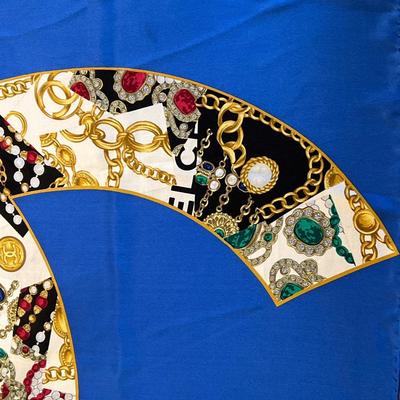 Chanel Blue Logo Vintage Silk Scarf