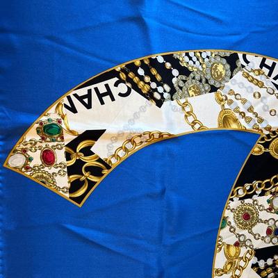 Chanel Blue Logo Vintage Silk Scarf